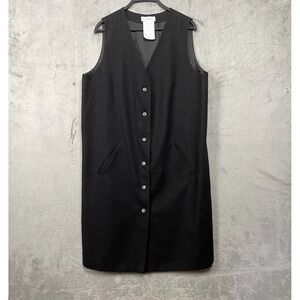 Vintage 90s Minimalist Wool Longline Vest XL Black Structured Career Work Office